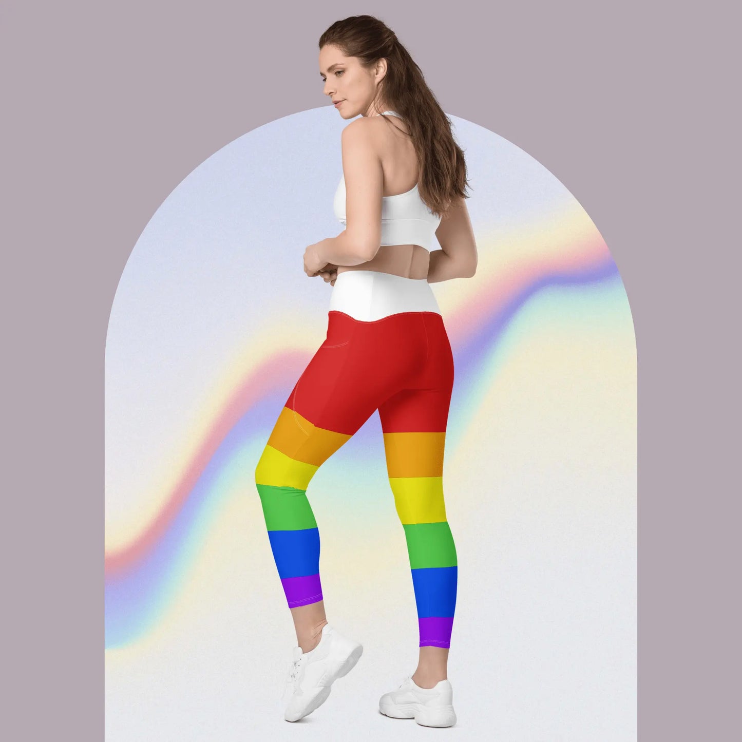 Rainbow Leggings with pockets red top