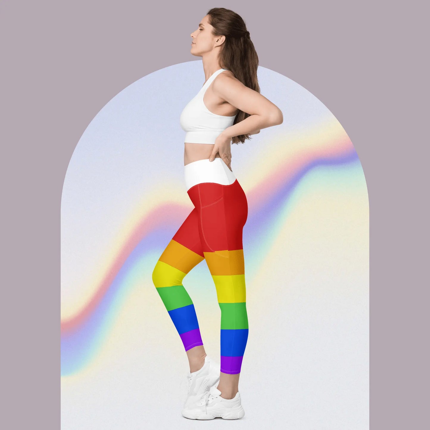 Rainbow Leggings with pockets red top