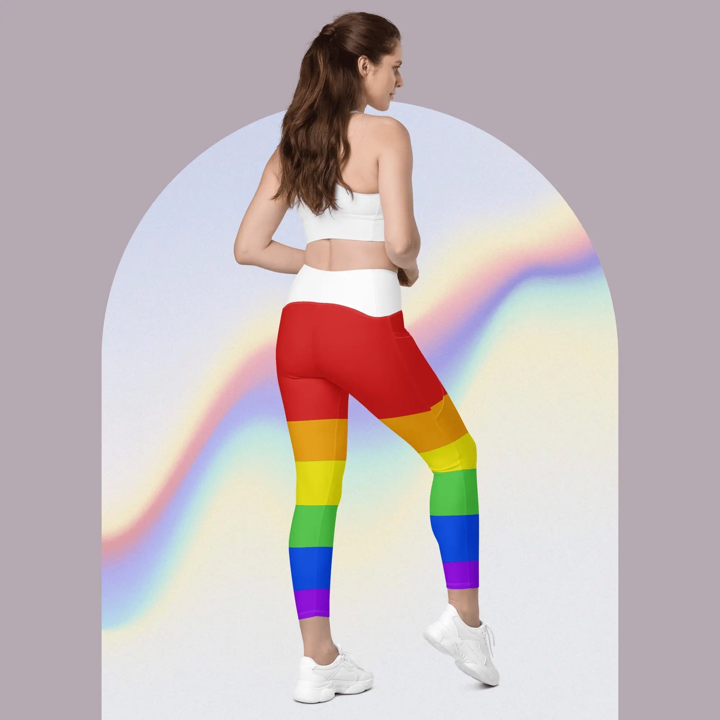 Rainbow Leggings with pockets red top