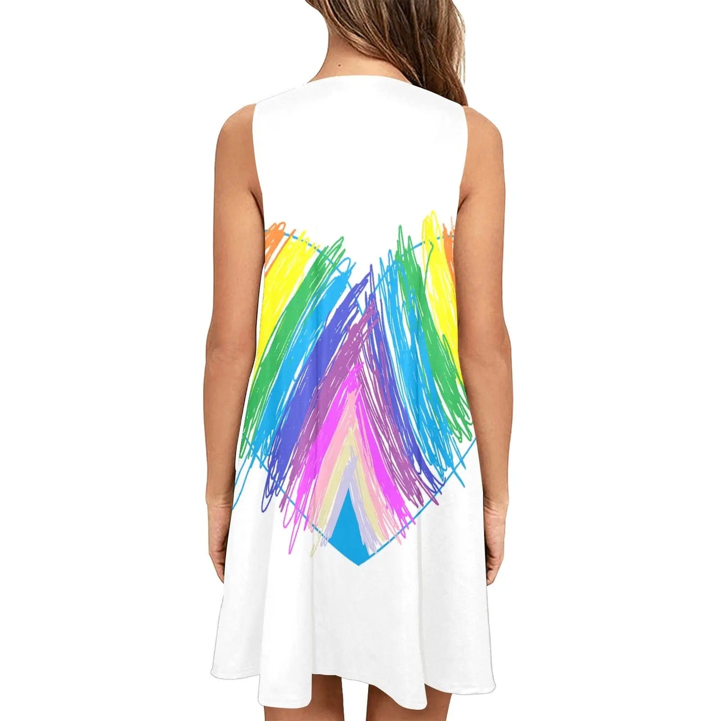 Rainbow heart Drawing Sleeveless Tank Dress with Pockets