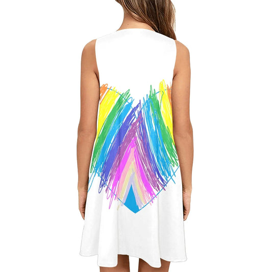 Rainbow heart Drawing Sleeveless Tank Dress with Pockets