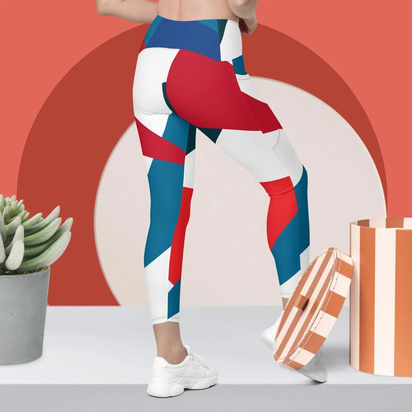 Red White Blue yoga Crossover leggings with pockets