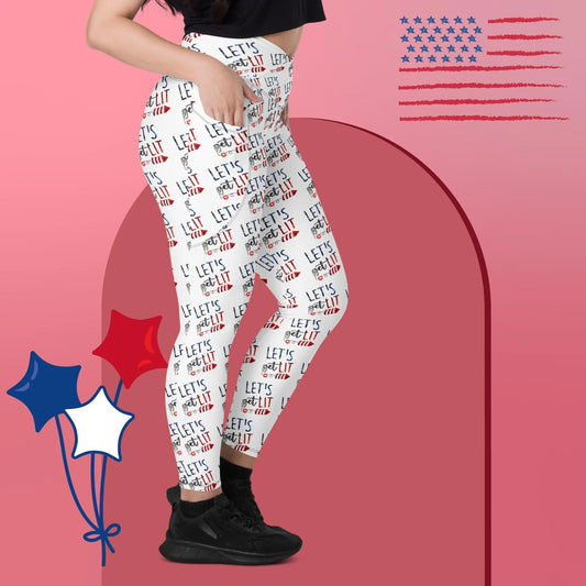 Red, White and Blue Let's Get Lit Crossover leggings with pockets