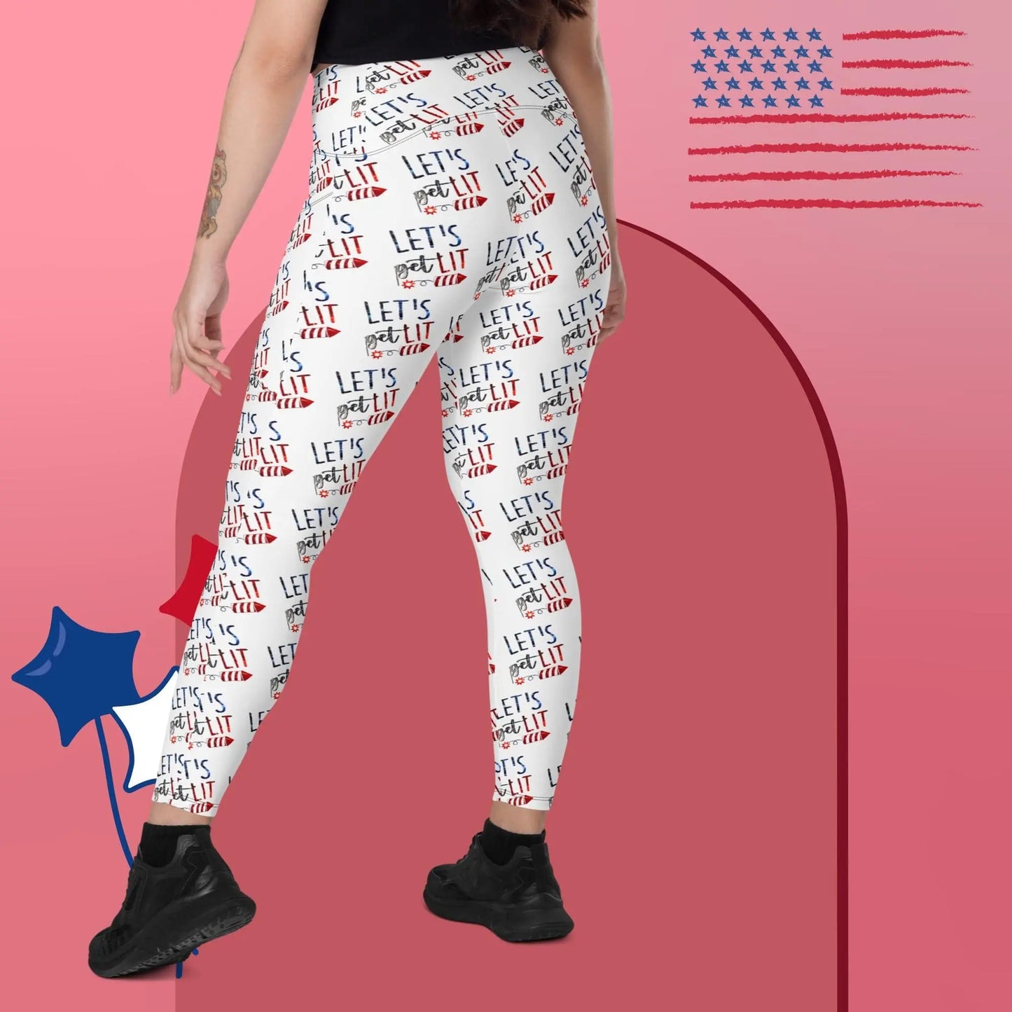 Red, White and Blue Let's Get Lit Crossover leggings with pockets