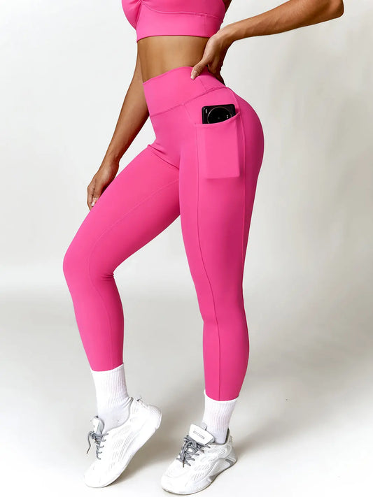 Ruched Pocketed High Waist Active Leggings Trendsi