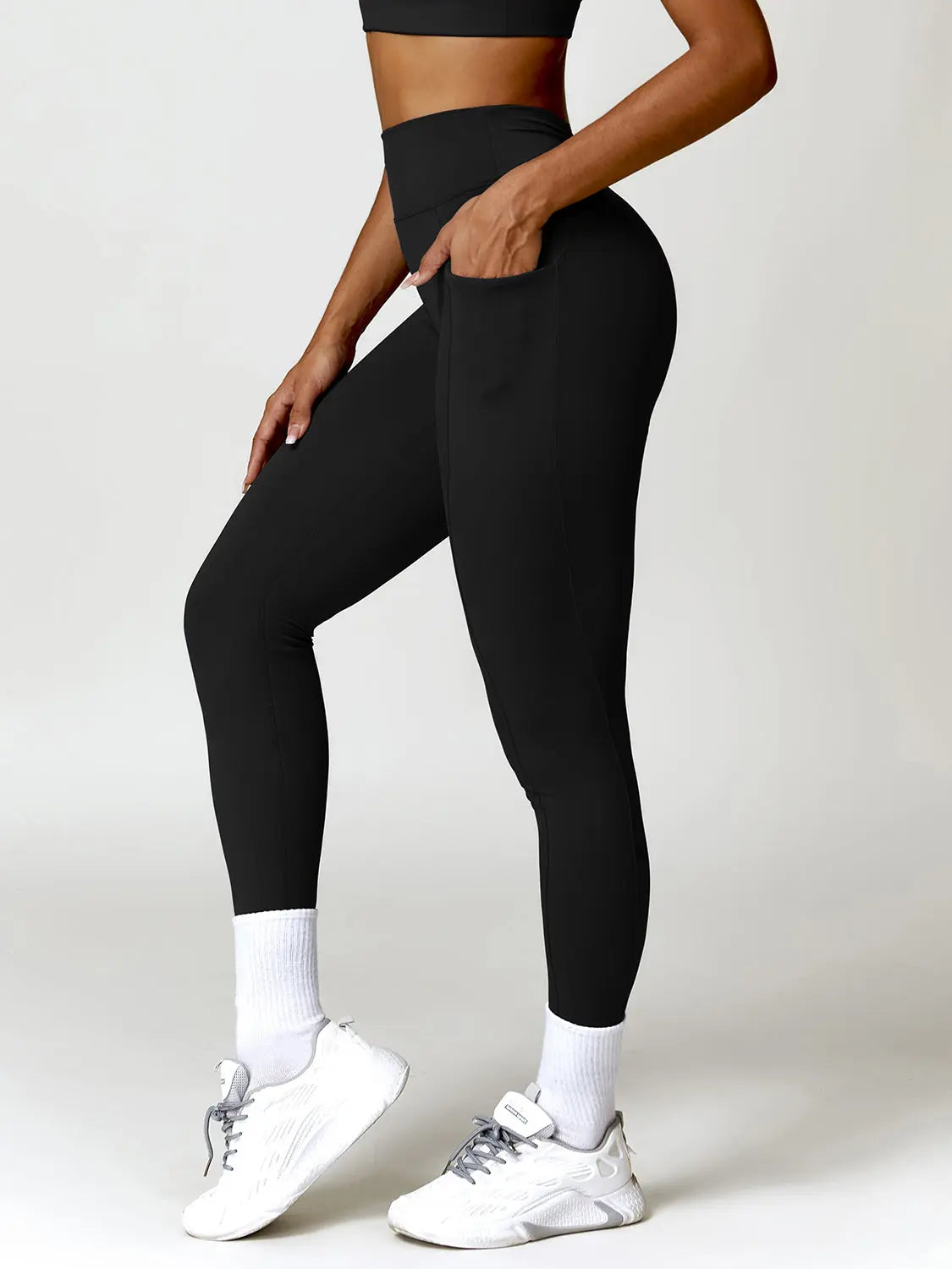 Ruched Pocketed High Waist Active Leggings Trendsi