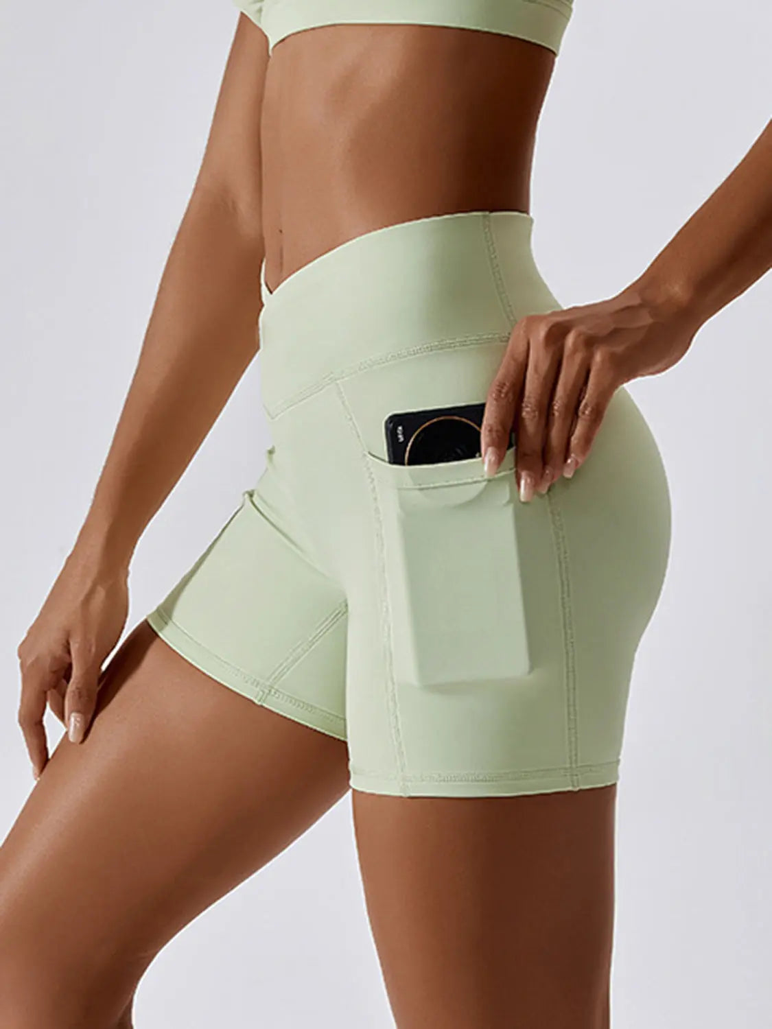 Ruched Pocketed High Waist Active Shorts Trendsi