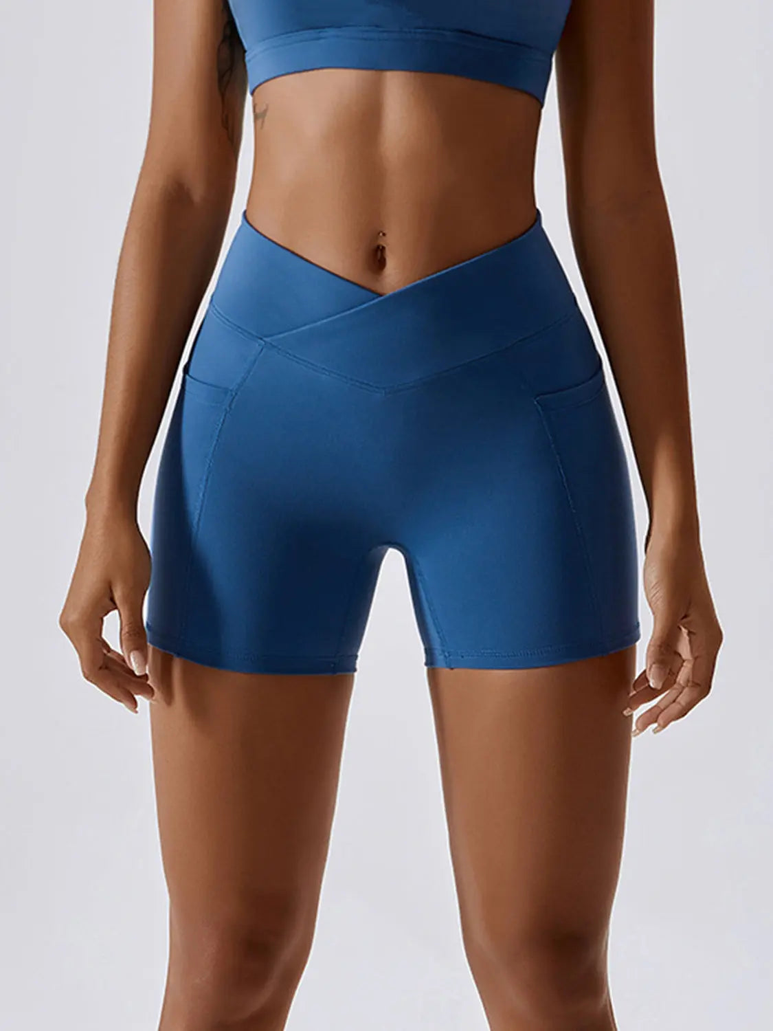 Ruched Pocketed High Waist Active Shorts Trendsi