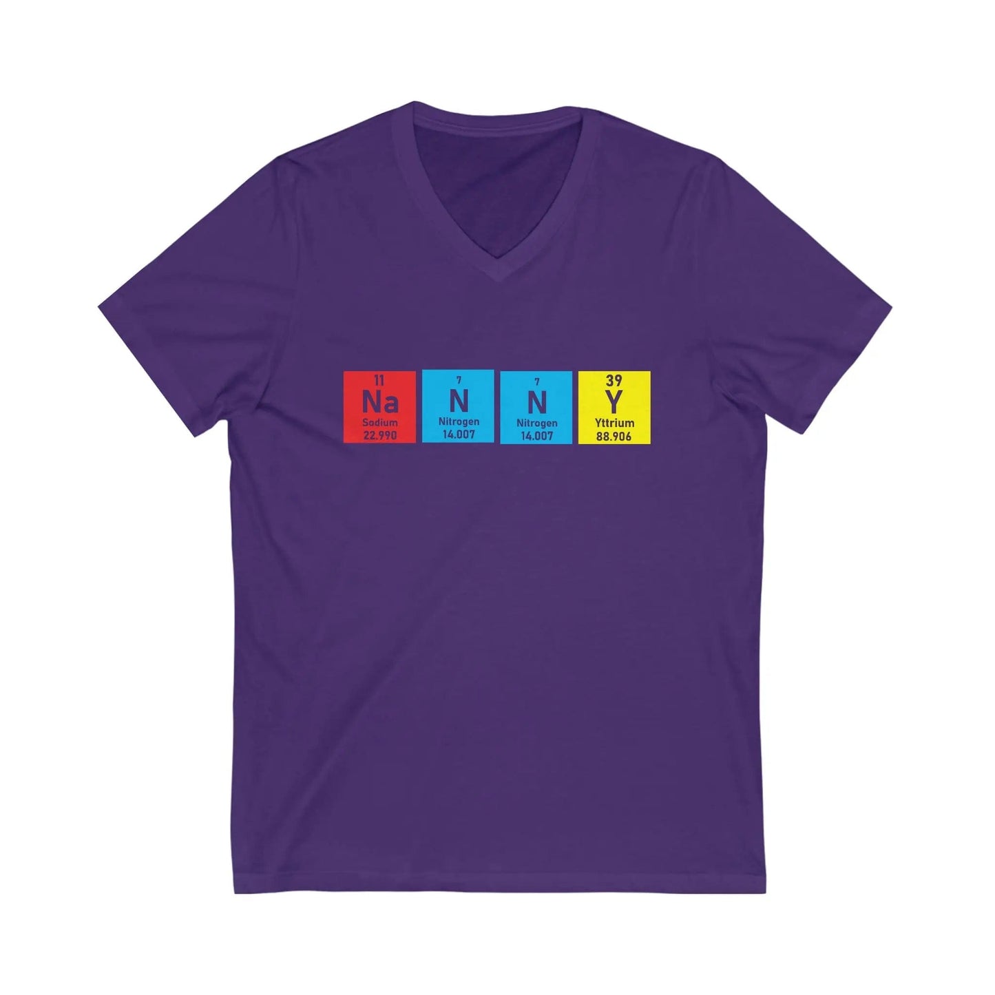 Scientific Periodic Table Elements Nanny Short Sleeve V-Neck Tee Team Purple