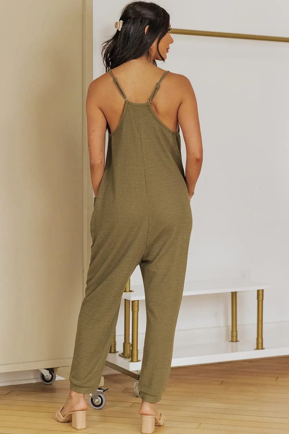 Spaghetti Strap Deep V Jumpsuit with Pockets - Simply Sarahlee's