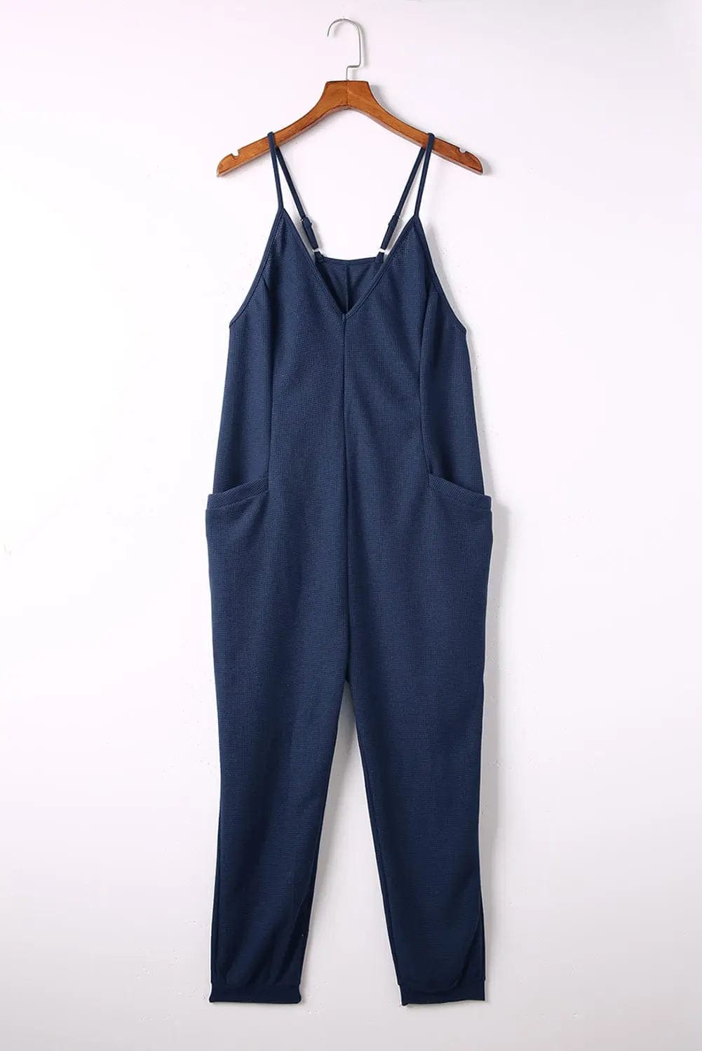 Spaghetti Strap Deep V Jumpsuit with Pockets - Simply Sarahlee's