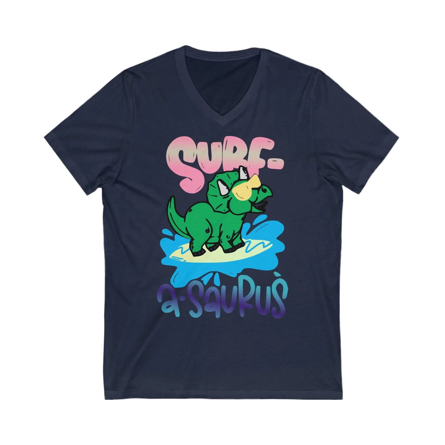 Surf A Saurus Dino Surfing Unisex Jersey Short Sleeve V-Neck Tee