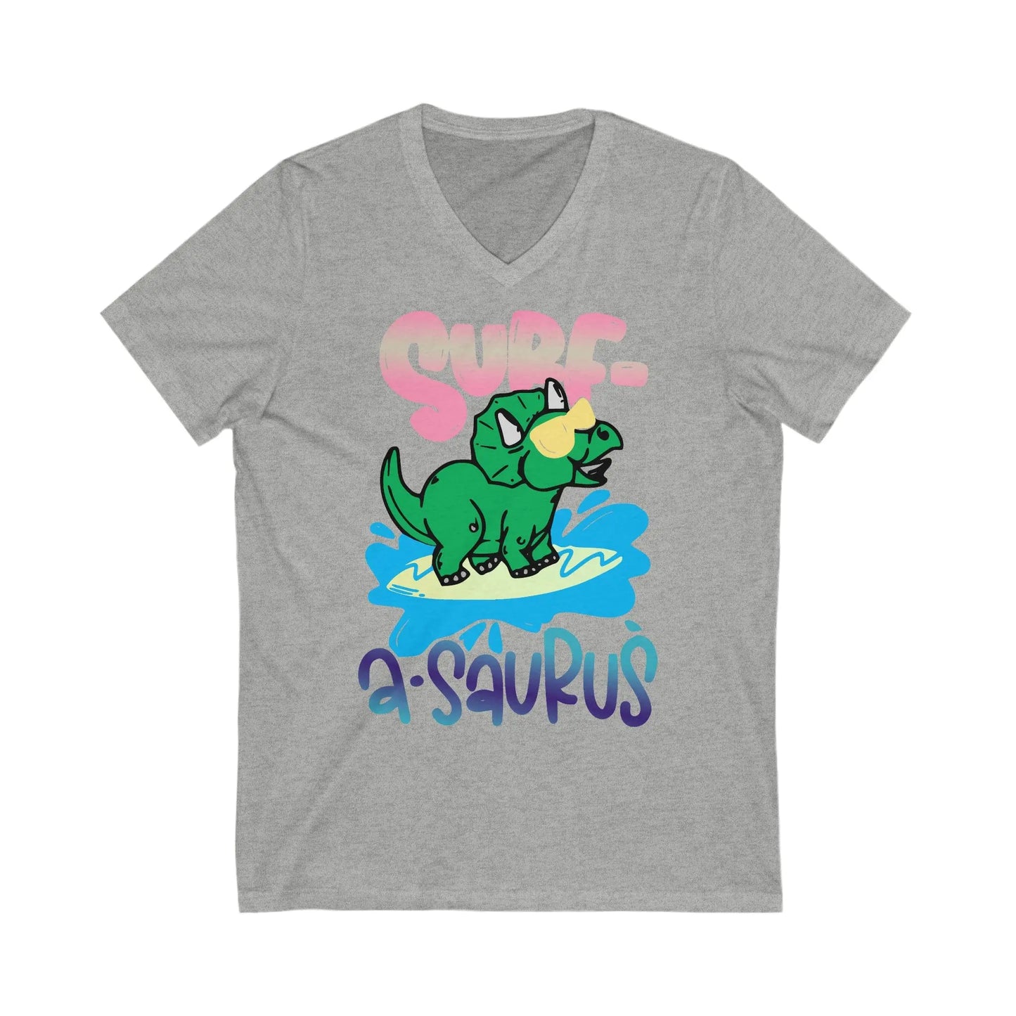 Surf A Saurus Dino Surfing Unisex Jersey Short Sleeve V-Neck Tee