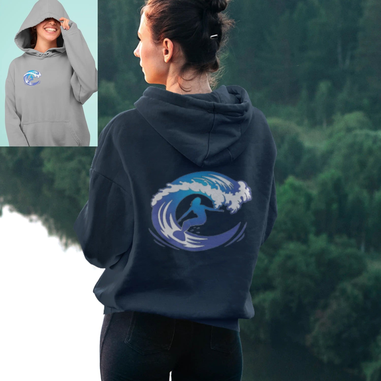 Surf girl Hang Ten on the wave Unisex Heavy Blend Hooded Sweatshirt