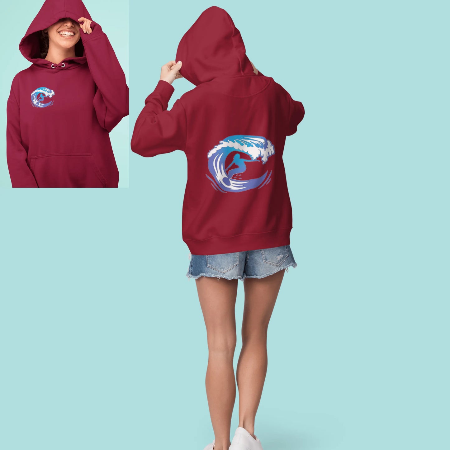 Surf girl Hang Ten on the wave Unisex Heavy Blend Hooded Sweatshirt