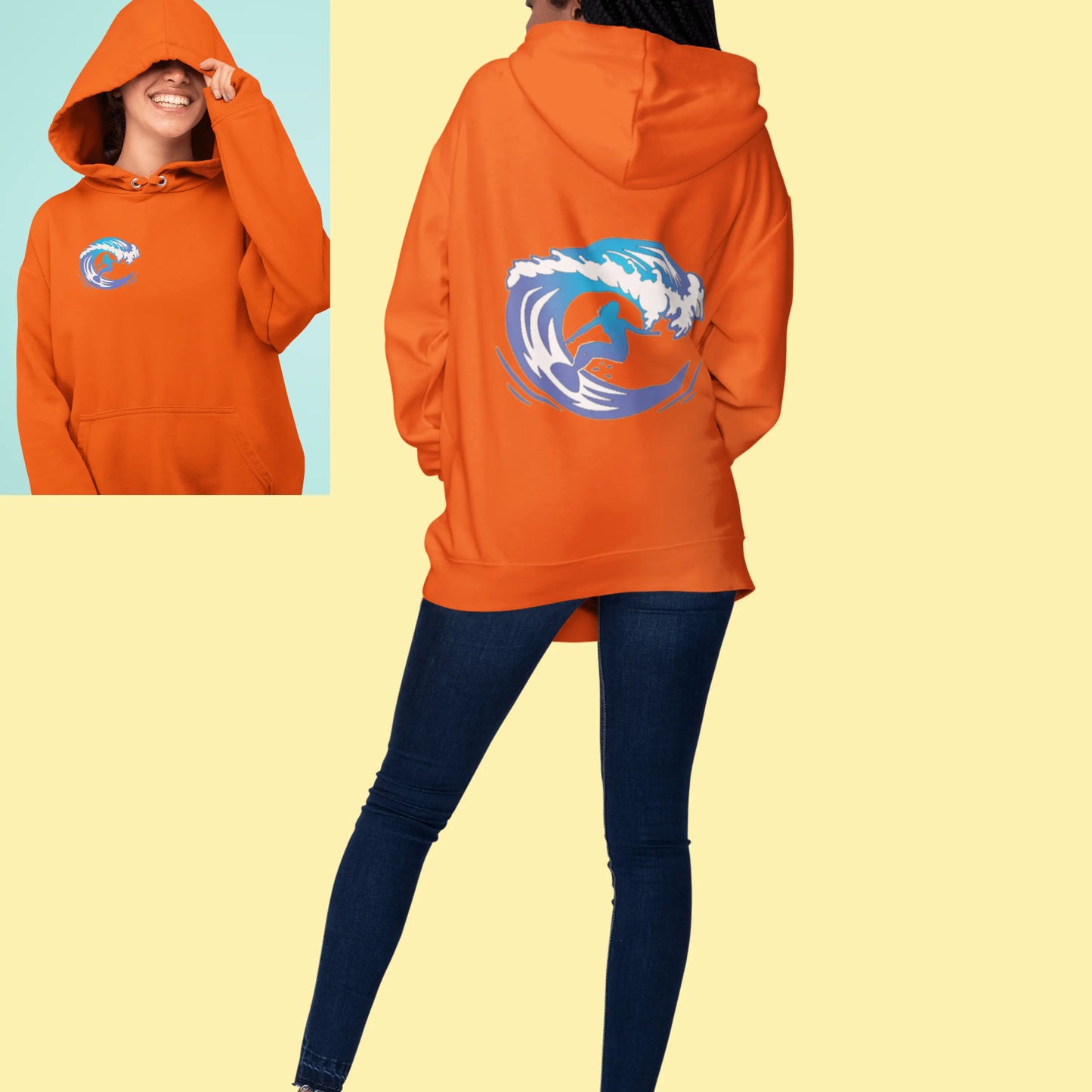 Surf girl Hang Ten on the wave Unisex Heavy Blend Hooded Sweatshirt