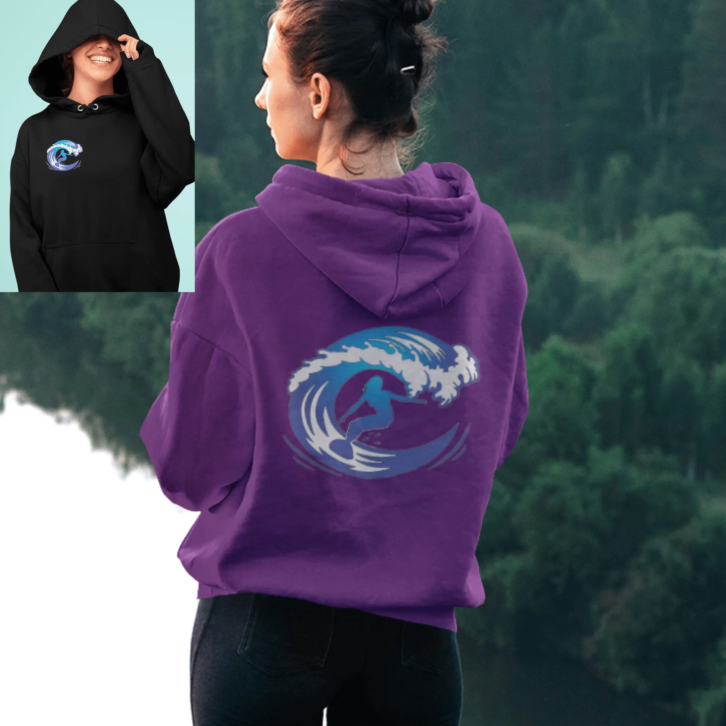 Surf girl Hang Ten on the wave Unisex Heavy Blend Hooded Sweatshirt