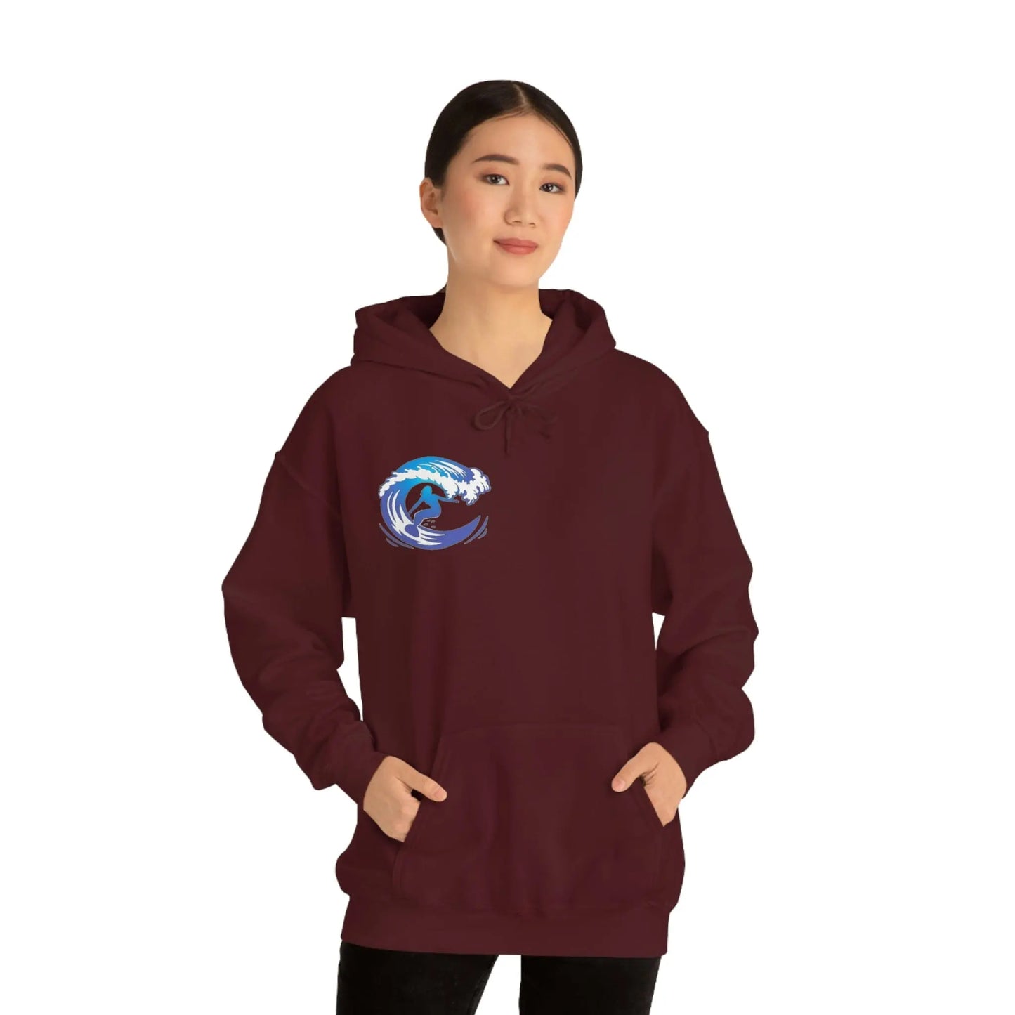 Surf girl Hang Ten on the wave Unisex Heavy Blend Hooded Sweatshirt