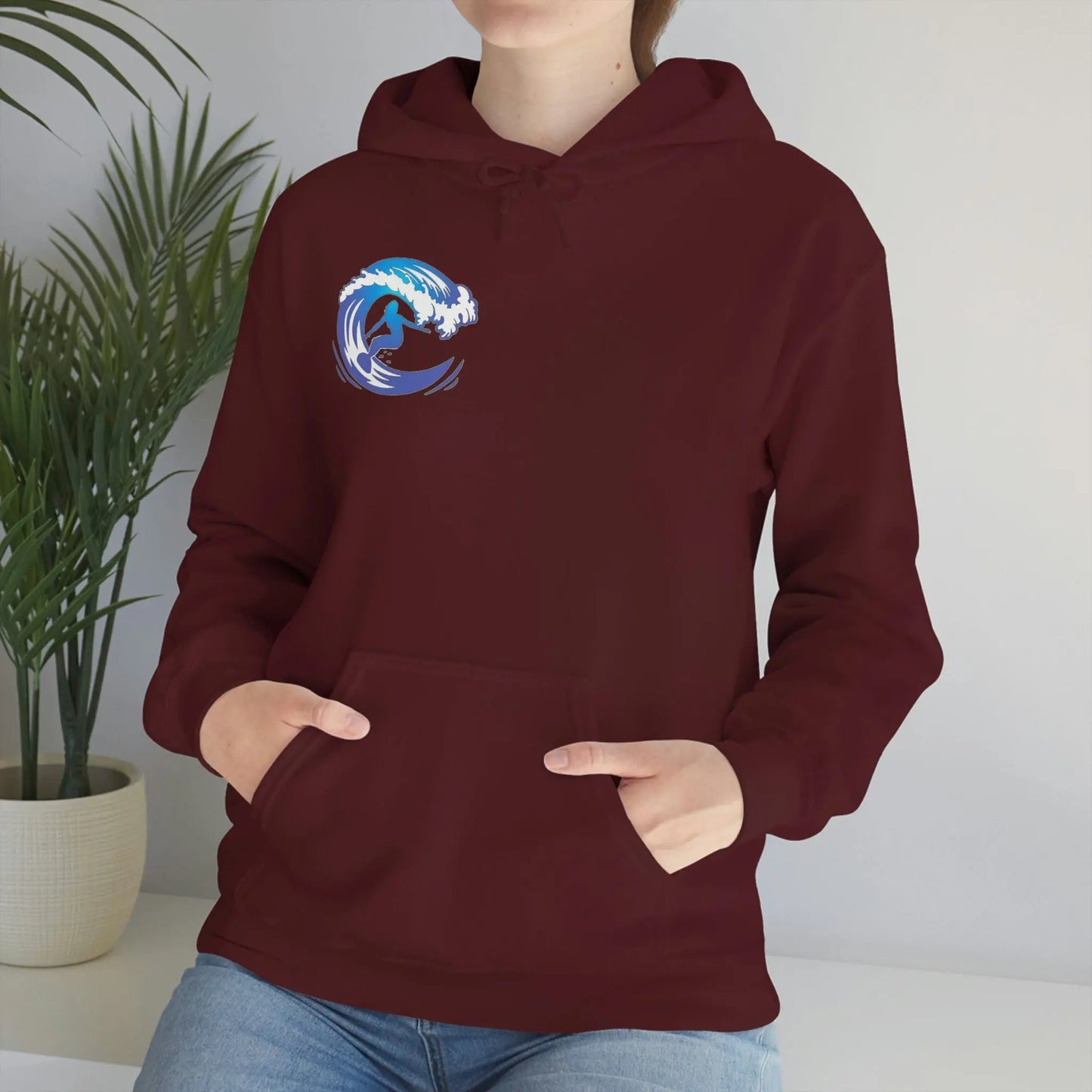 Surf girl Hang Ten on the wave Unisex Heavy Blend Hooded Sweatshirt