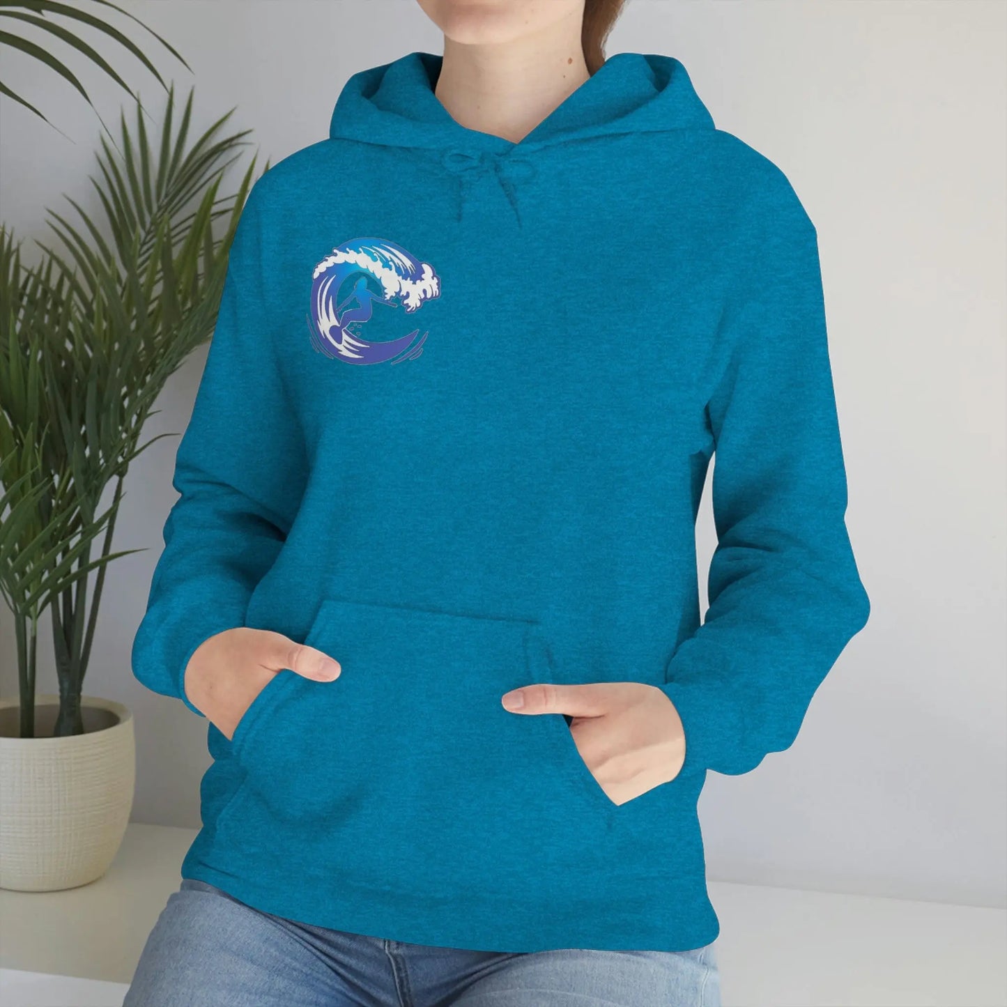 Surf girl Hang Ten on the wave Unisex Heavy Blend Hooded Sweatshirt