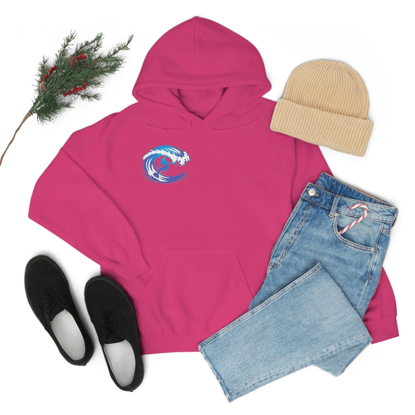 Surf girl Hang Ten on the wave Unisex Heavy Blend Hooded Sweatshirt