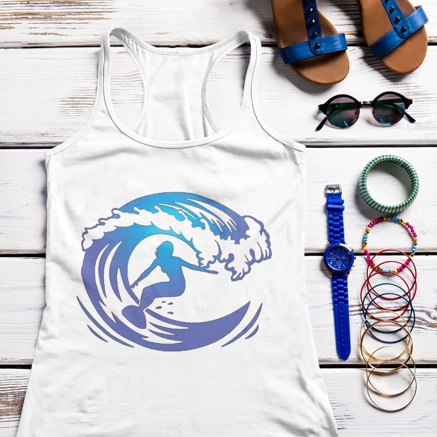 Surf girl in wave Women's Ideal Racerback Tank