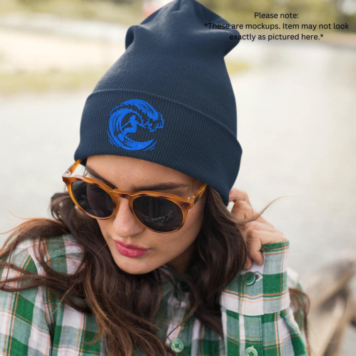 Surf's up Girl on a wave, Surf Lady Knit Beanie