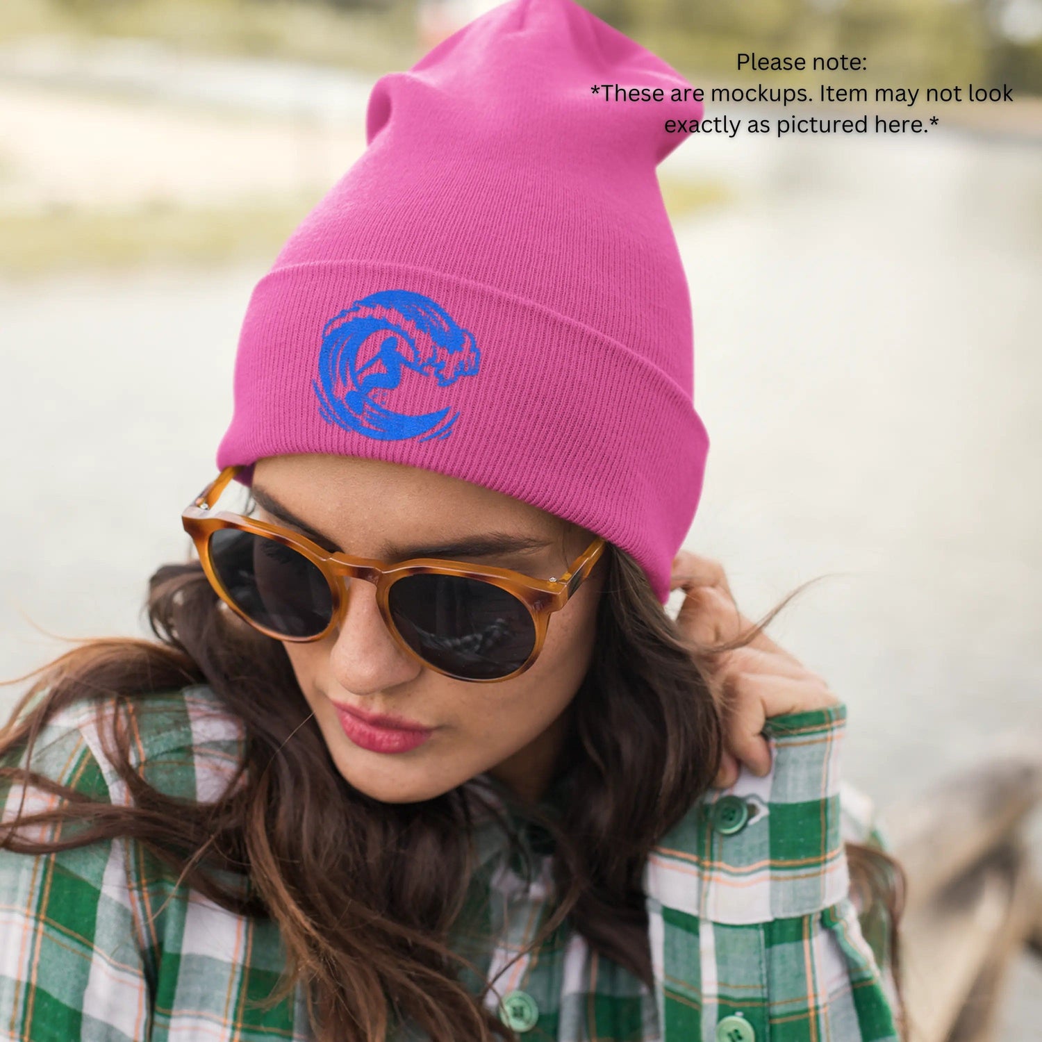 Surf's up Girl on a wave, Surf Lady Knit Beanie