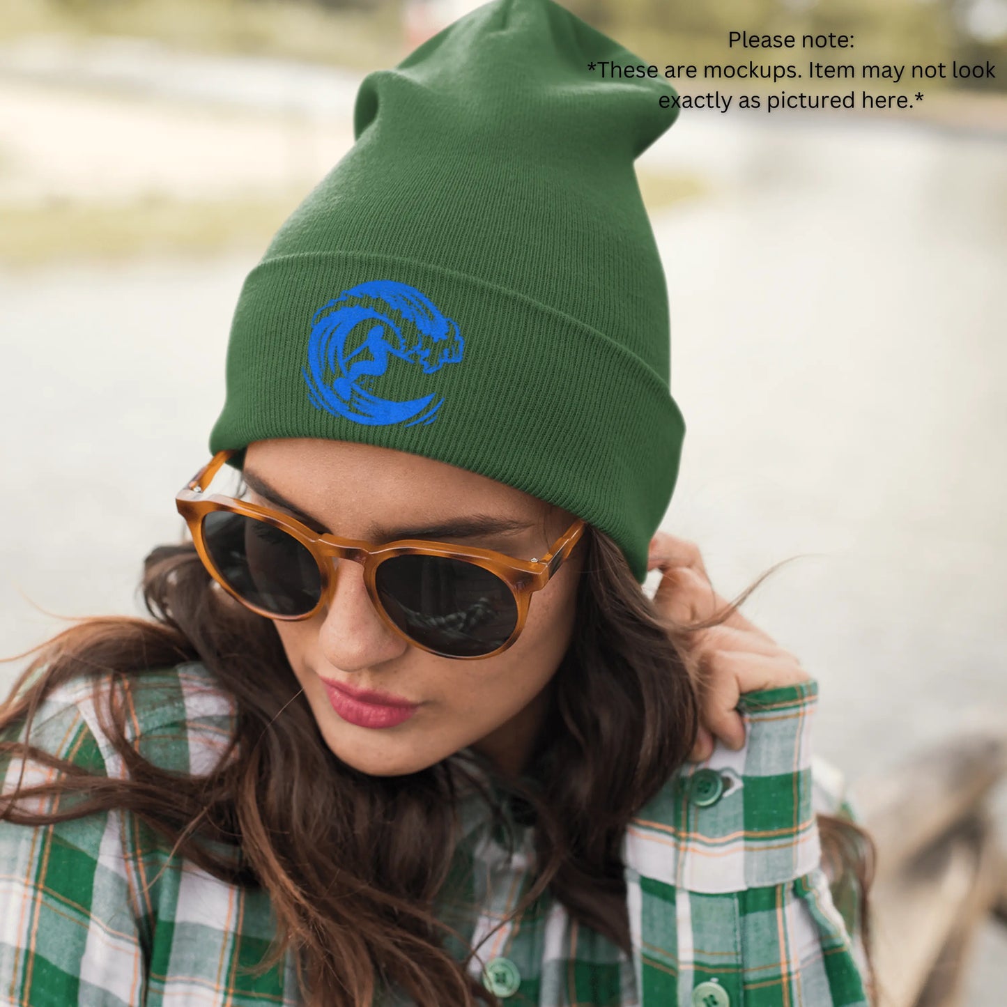 Surf's up Girl on a wave, Surf Lady Knit Beanie