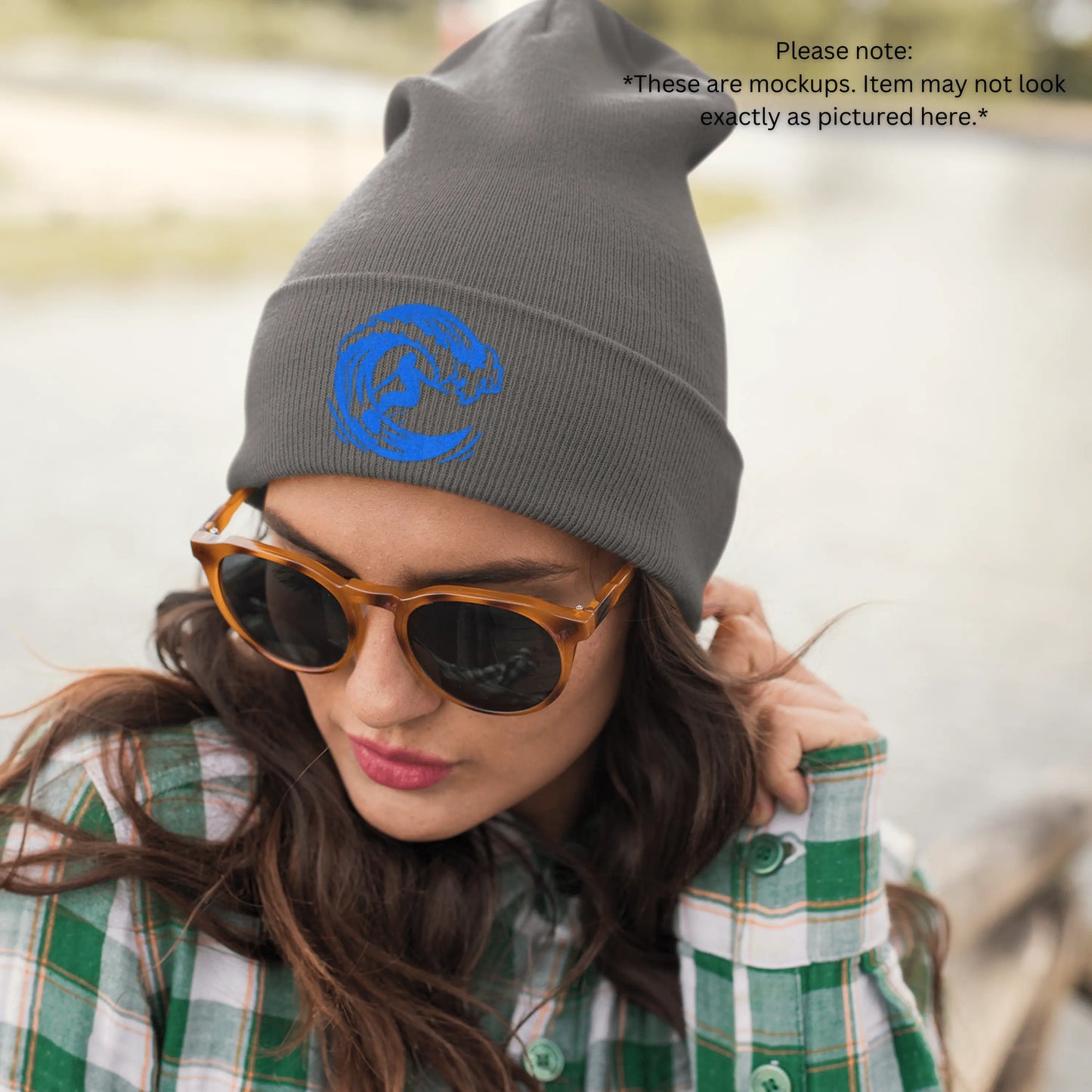 Surf's up Girl on a wave, Surf Lady Knit Beanie