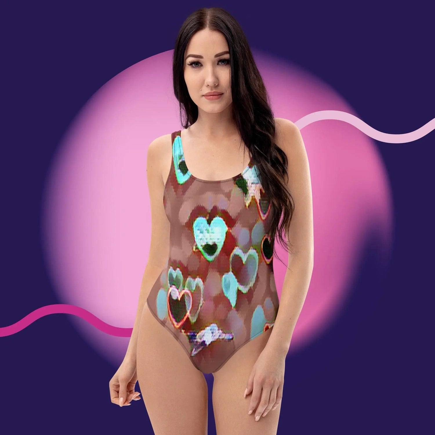 Tan Hearts Drawing Modest One-Piece Swimsuit for work