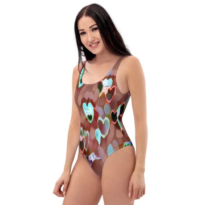 Tan Hearts Drawing Modest One-Piece Swimsuit for work