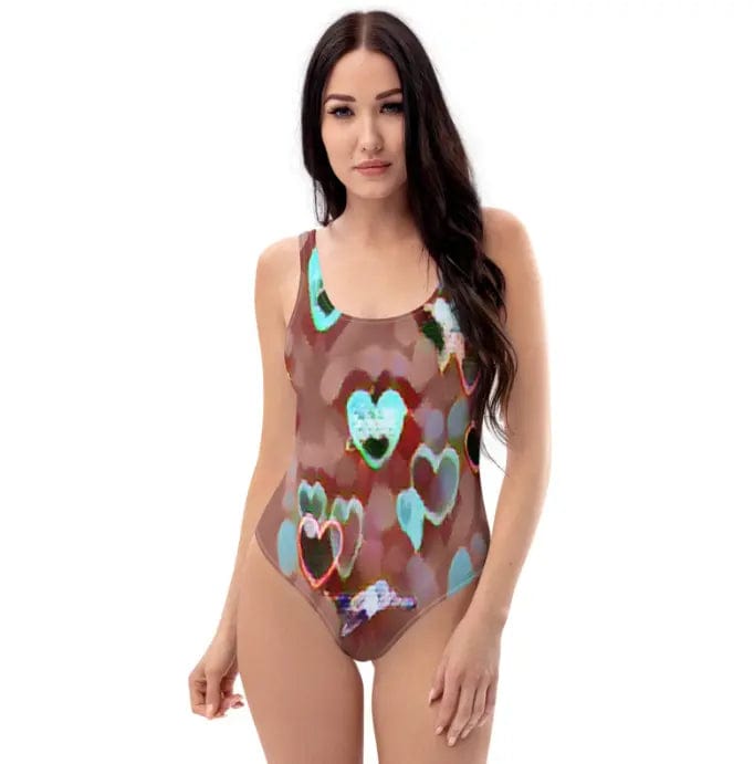 Tan Hearts Drawing Modest One-Piece Swimsuit for work