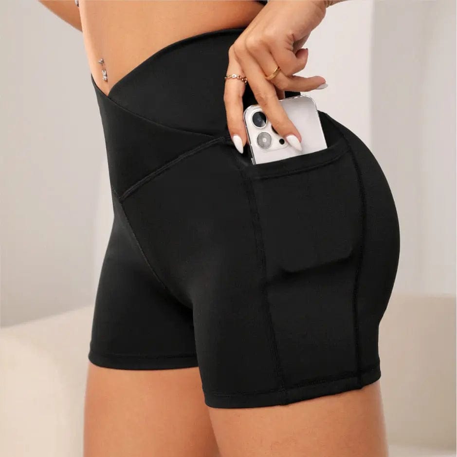 Ultimate Comfort Nanny Yoga Shorts: High-Waist Biker Shorts with Cross Waist Pocket, Perfect for Fitness and Yoga