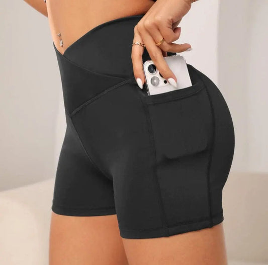 Ultimate Comfort Nanny Yoga Shorts: High-Waist Biker Shorts with Cross Waist Pocket, Perfect for Fitness and Yoga Blue