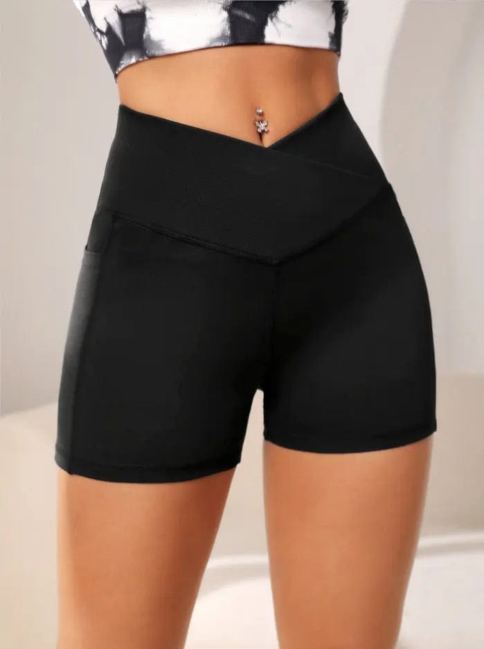 Ultimate Comfort Nanny Yoga Shorts: High-Waist Biker Shorts with Cross Waist Pocket, Perfect for Fitness and Yoga