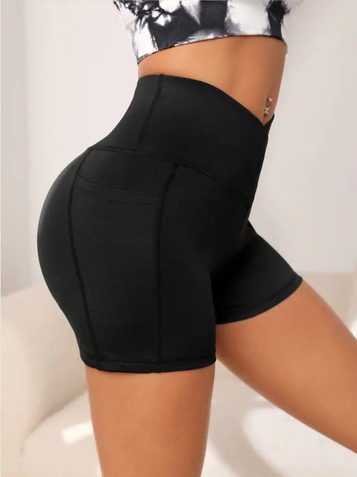 Ultimate Comfort Nanny Yoga Shorts: High-Waist Biker Shorts with Cross Waist Pocket, Perfect for Fitness and Yoga