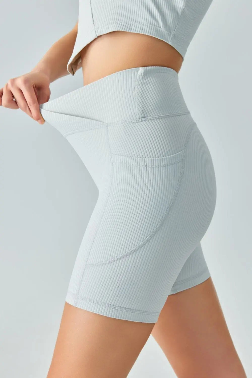 V-Waist Ribbed Sports Shorts with Pockets