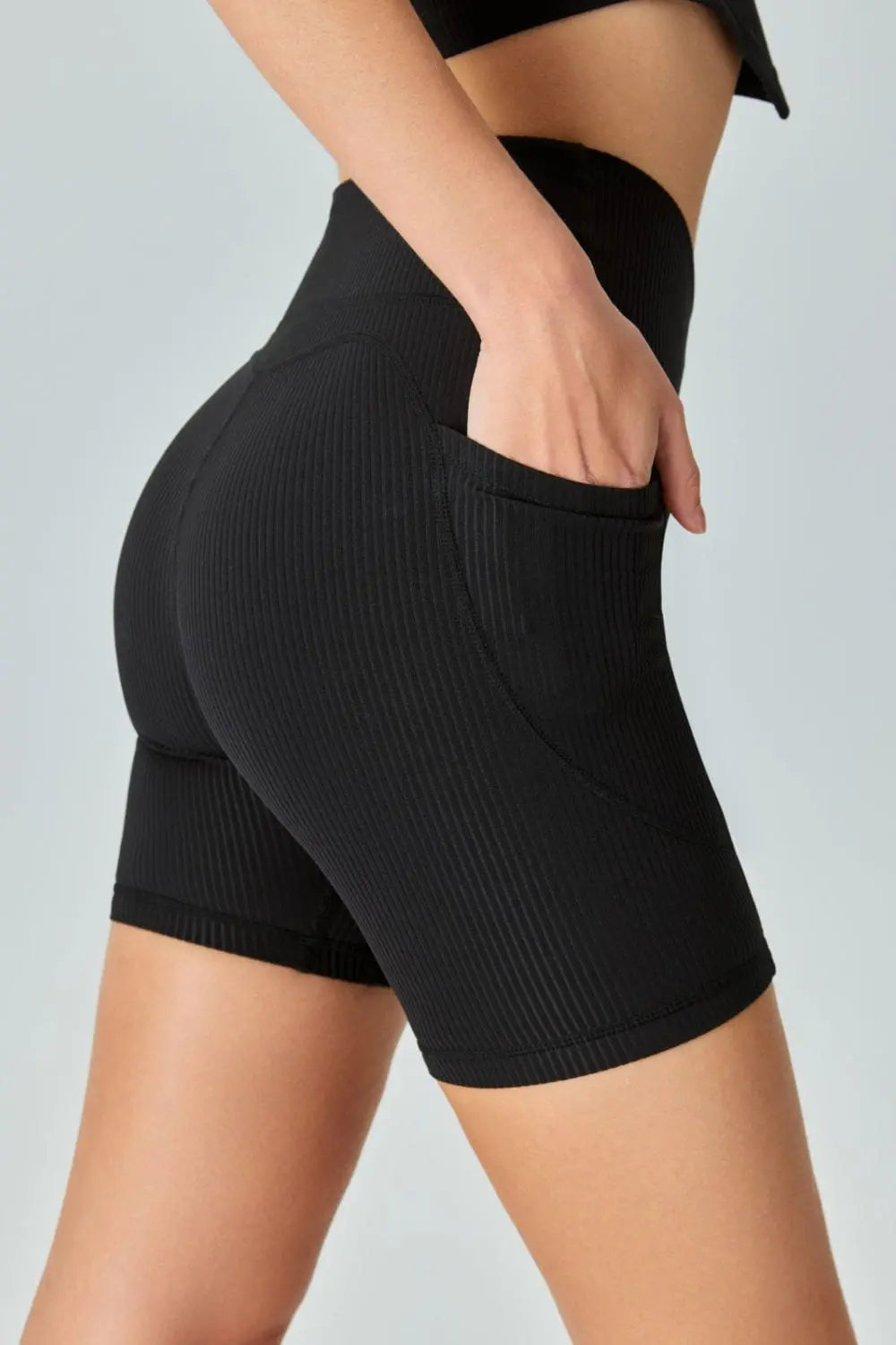 V-Waist Ribbed Sports Shorts with Pockets