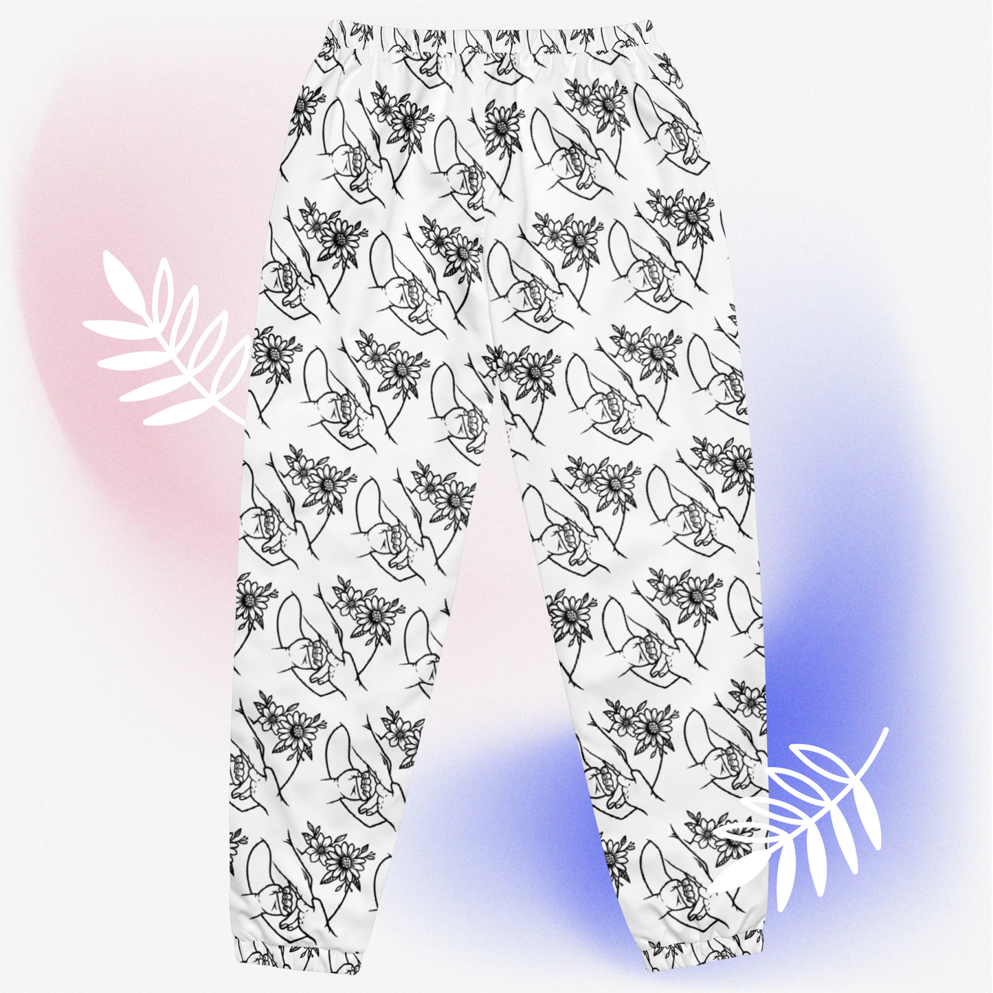 Nanny love 3 Hands with flowers in Black and White Unisex track pants