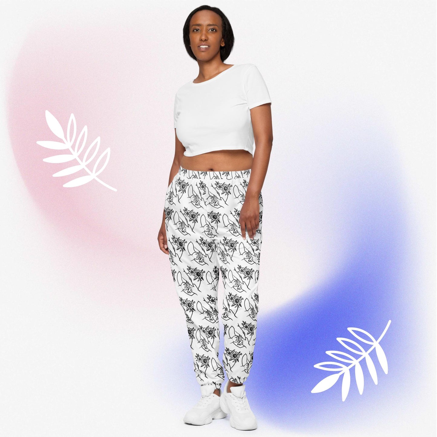 Nanny love 3 Hands with flowers in Black and White Unisex track pants