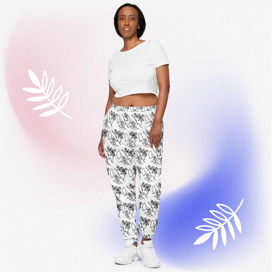 Nanny love 3 Hands with flowers in Black and White Unisex track pants