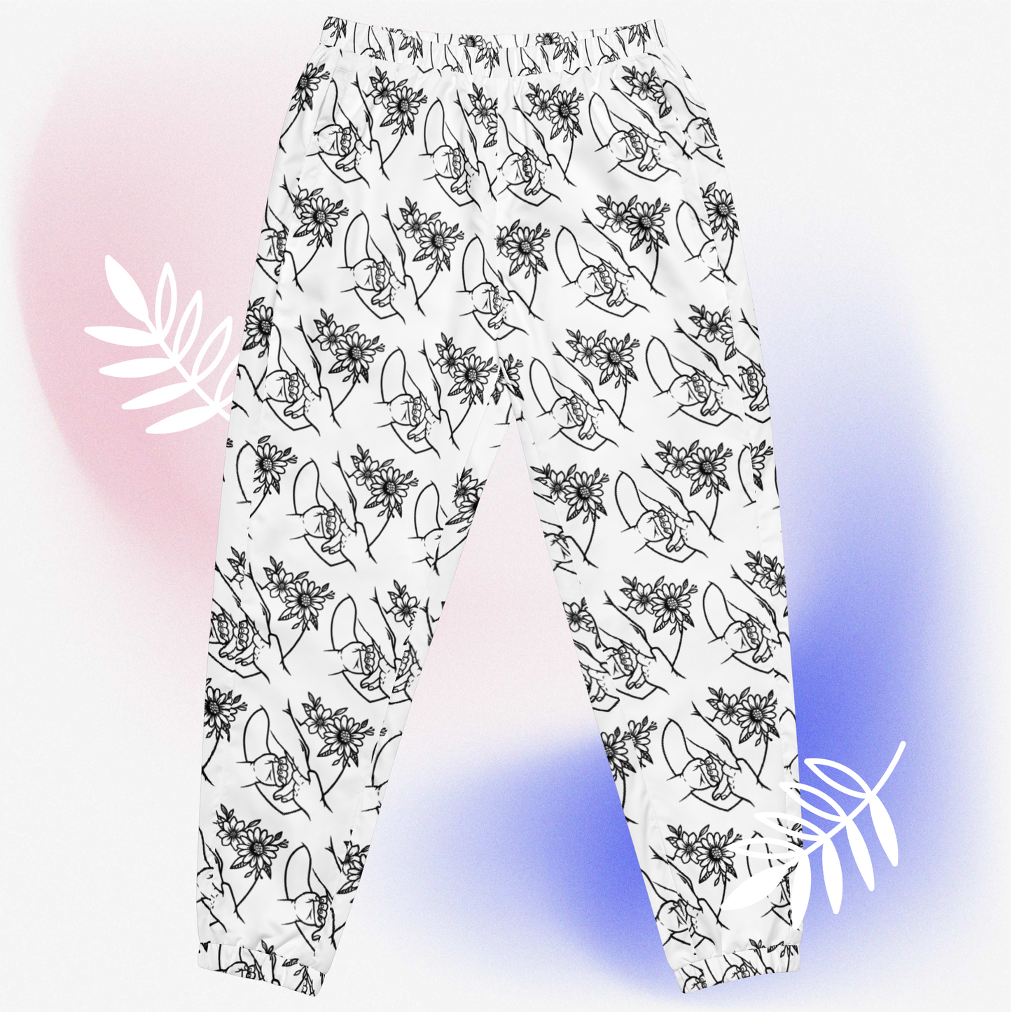 Nanny love 3 Hands with flowers in Black and White Unisex track pants