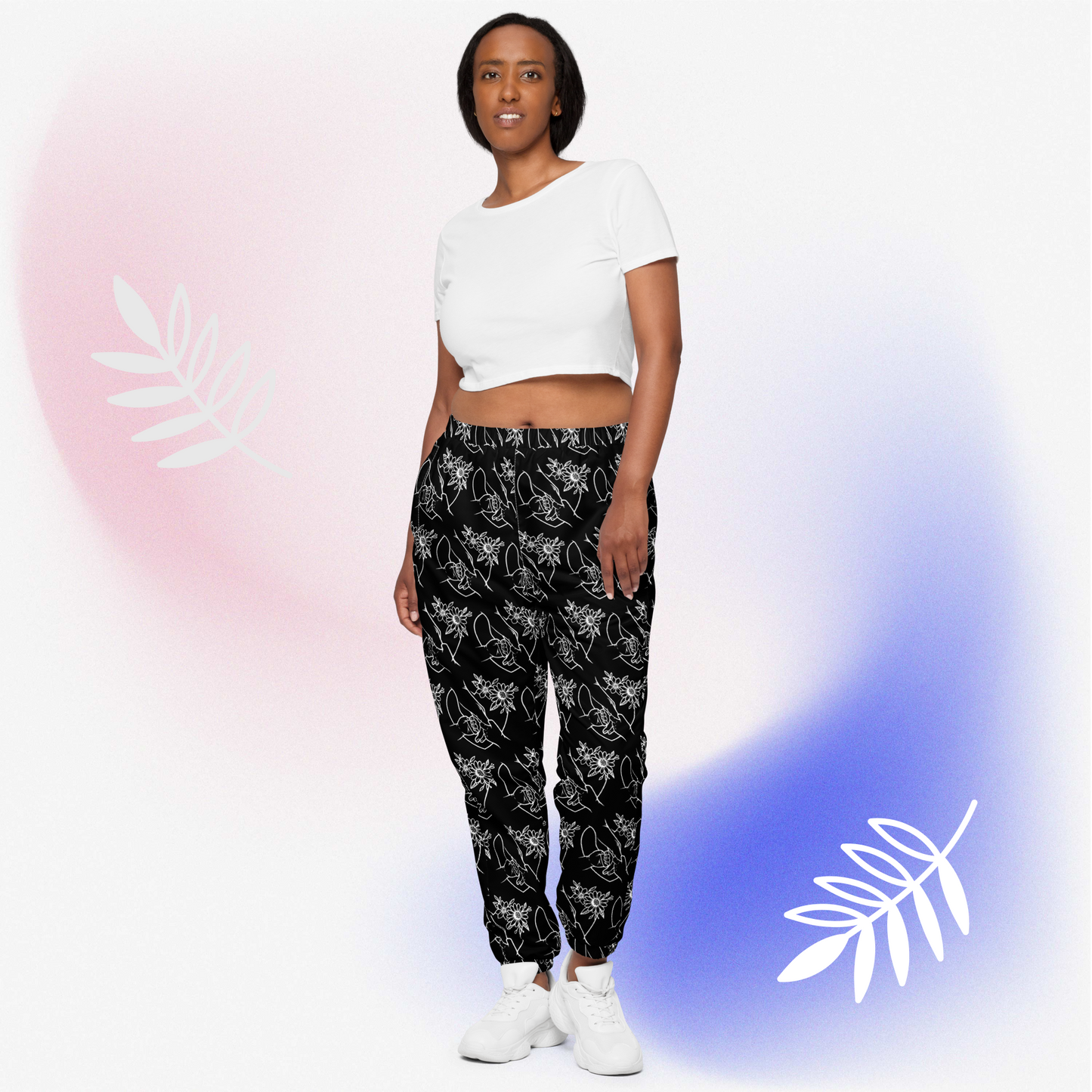 Nanny love 3 Hands with flowers in White and Black Unisex track pants