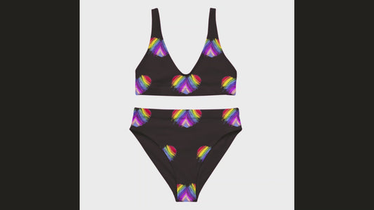 Rainbow Heart Drawing Recycled high-waisted modest bikini