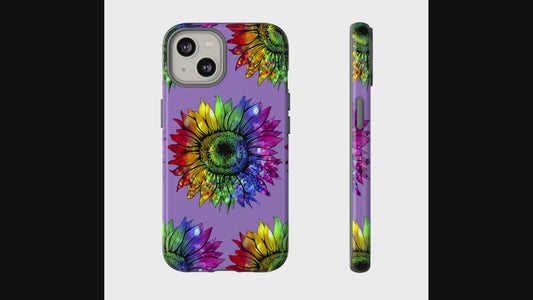 Jeweled Sunflower Rainbow in Purple Tough Phone Cases