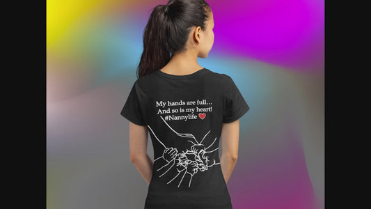 Nanny Life Hands are so Full, So is my Heart Front and Back Unisex Jersey Short Sleeve V-Neck Tee