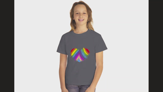 Rainbow Heart Drawing Youth Midweight T-shirt in 16 great colors