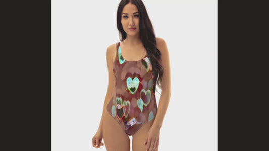 Tan Hearts Drawing Modest One-Piece Swimsuit for work