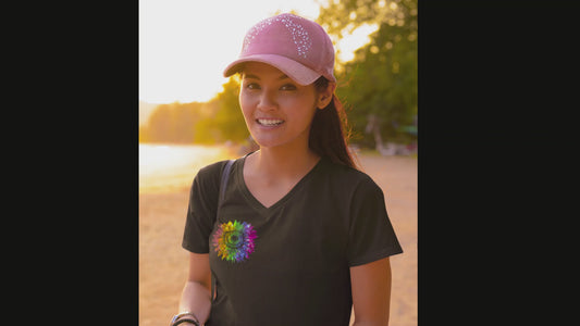 Jeweled Rainbow Sunflower Unisex V-neck T-shirt